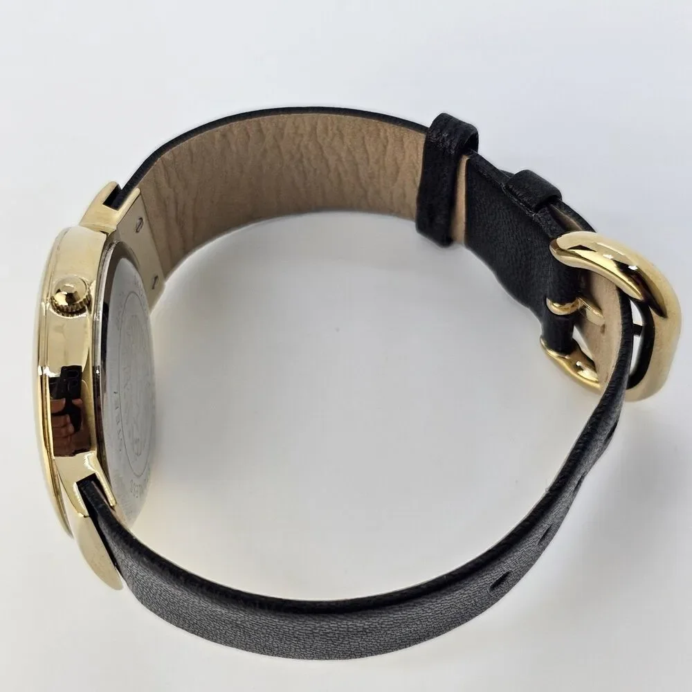 Anne Klein Women's Watch 36MM Gold Dial Black Leather Band‎ Straps New Battery